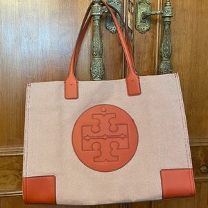 NWT - Tory Burch Orange Ella Canvas Tote Handbag